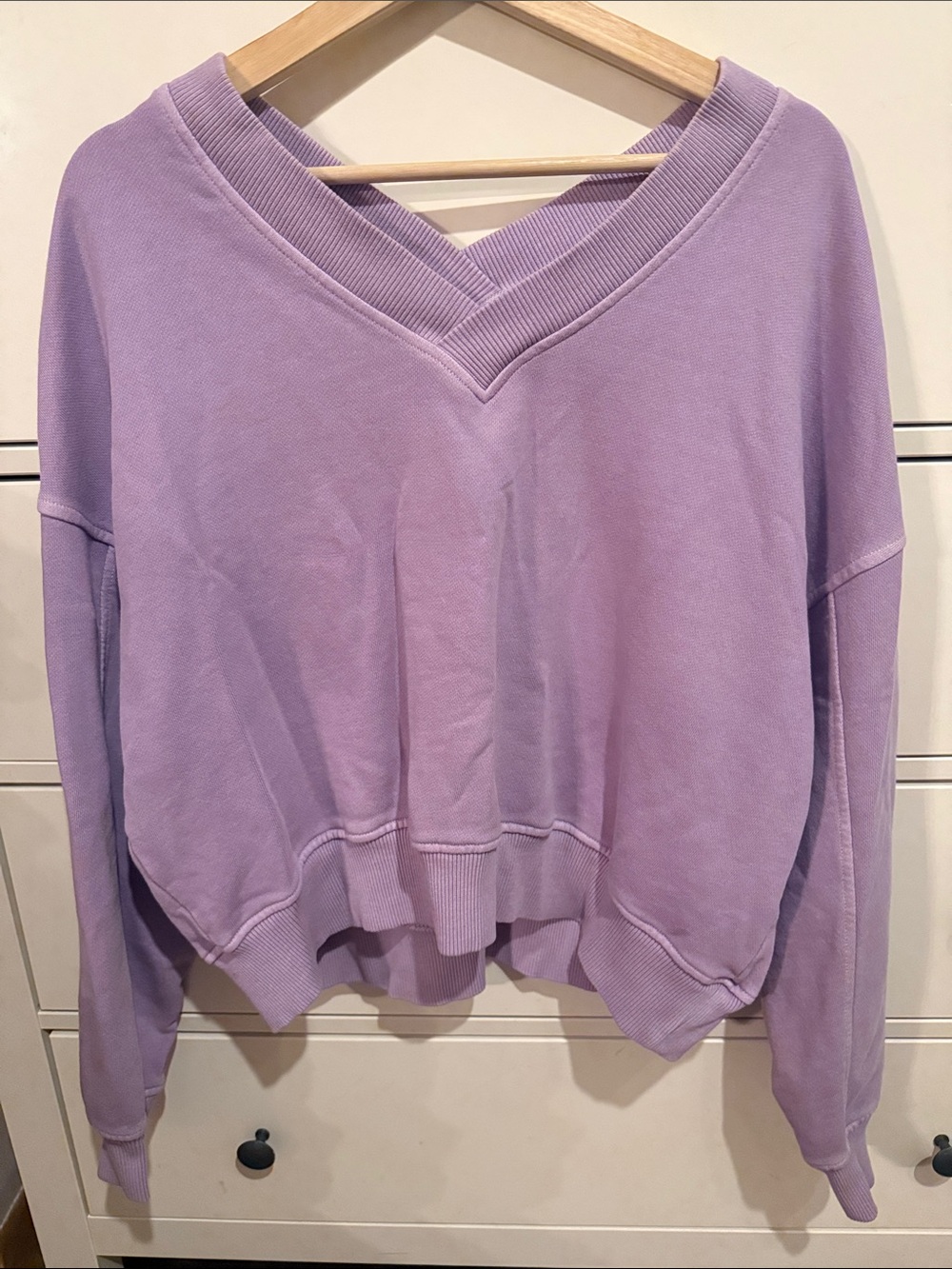 aerie Lavender V-Neck Pullover Sweatshirt, Terry Material inside